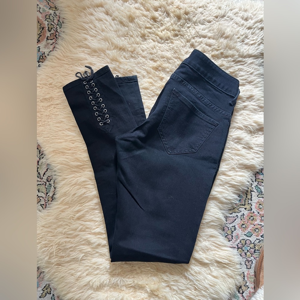 SIREN Skinny Jeans VS London Sz 6 Low Rise Lace Up Cotton Stretch Denim - Picture 4 of 6